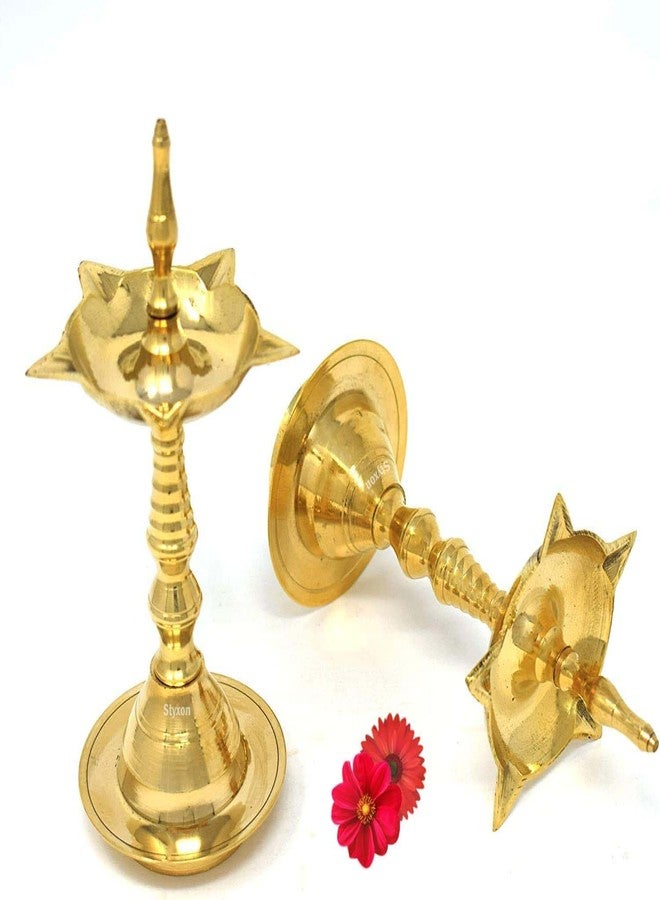 Styxon Brass Kerala Samai Standing Deepak for Puja - Traditional Oil Lamp Diya || Engraved Design Indian Gift Item [6 inch, Set of 2] - Image 4